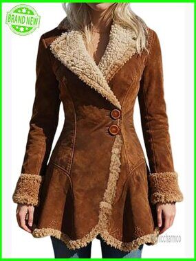 Sherpa Lined Faux Leather Jacket Slim Fit Winter Coat Trench Style